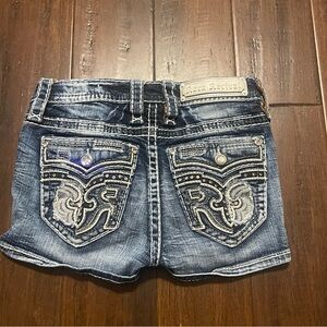 Rock Revival Dark Blue Jean Shorts with Embellished Pockets